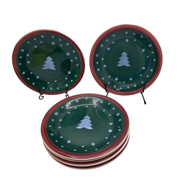 Tre CI Plates 7.75” Tree Salad Lunch Italian Winter Christmas Snow Green Rare - Picture 1 of 4
